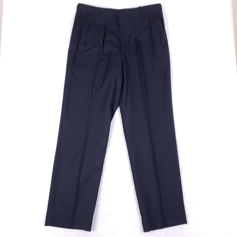 M and H Navy Blue Double Pleated Dress Pants Mens 38R‎ Straight Leg Trousers